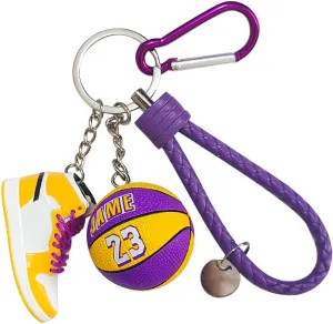 Newly 3D Sneaker Keychain with Mini Basketball & Lanyard, Stylish Shoe Key chain for Basketball Fans Gift for Men and Women
