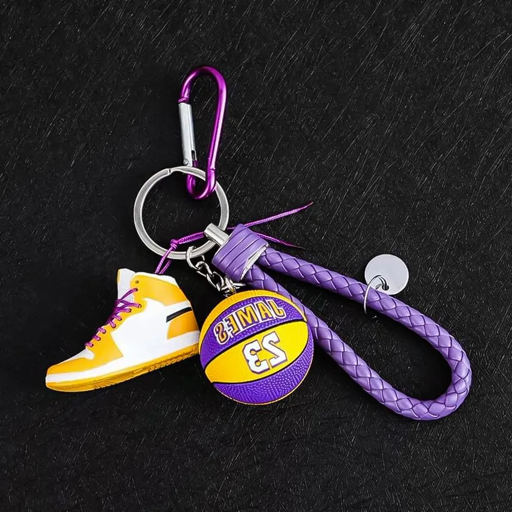 Newly 3D Sneaker Keychain with Mini Basketball & Lanyard, Stylish Shoe Key chain for Basketball Fans Gift for Men and Women