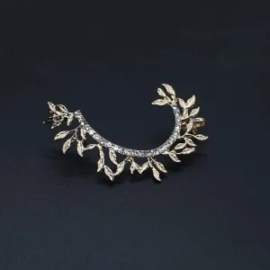 No Pierced Leaf Climbers Crawler Jewelry Jacket Earrings Cute Rhinestone Left Ear Cuff Wrap Clip Golden SIlver Stud Earring Climber Top Ear Clip for Women Girls1 PC