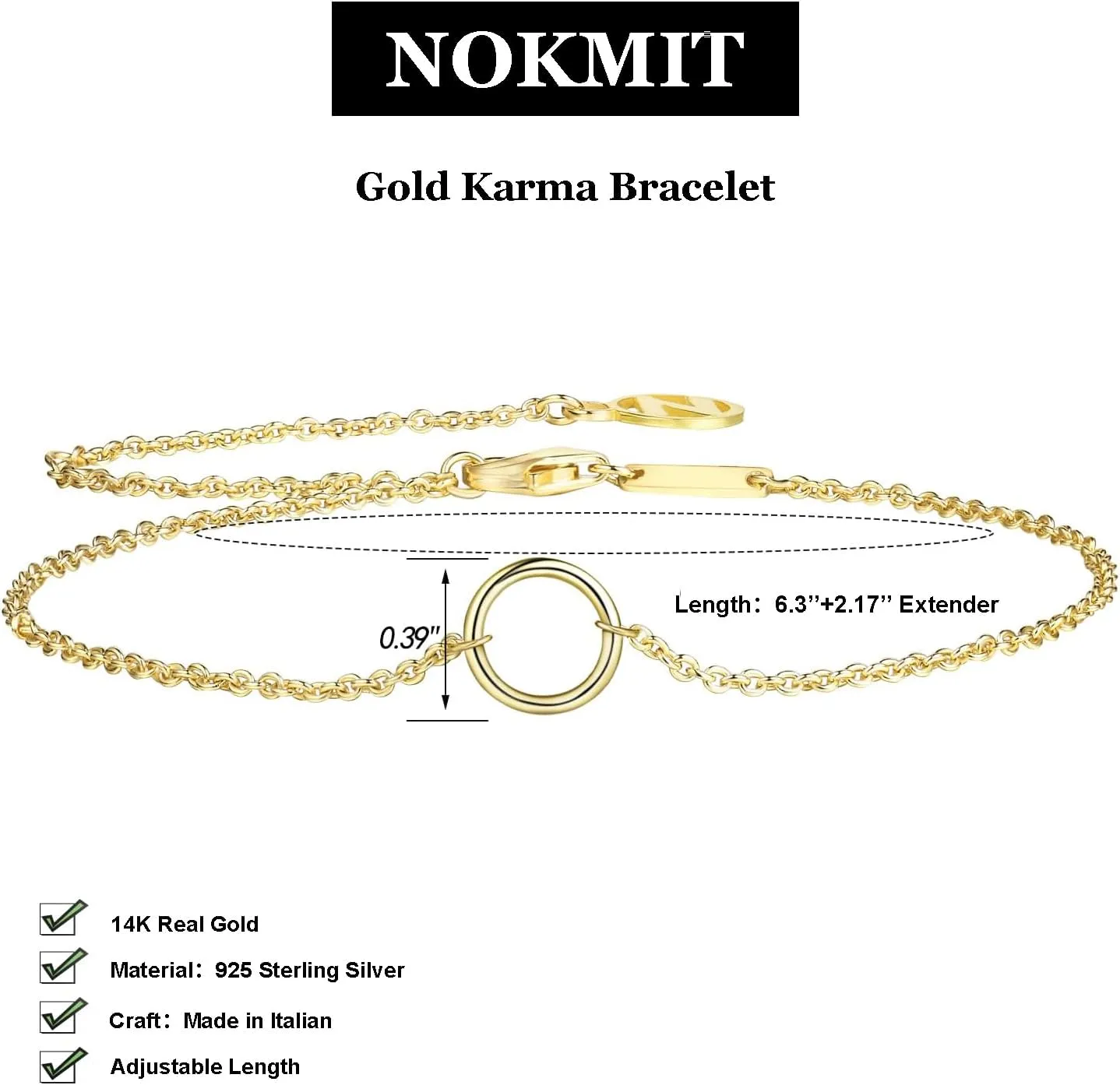 NOKMIT Solid 925 Sterling Silver Bracelets for Women, Dainty Interlocking Circles Cubic Zirconia Adjustable Chain Bracelet, Trendy Stackable Link Bracelets, Simple Cute Jewelry Gifts