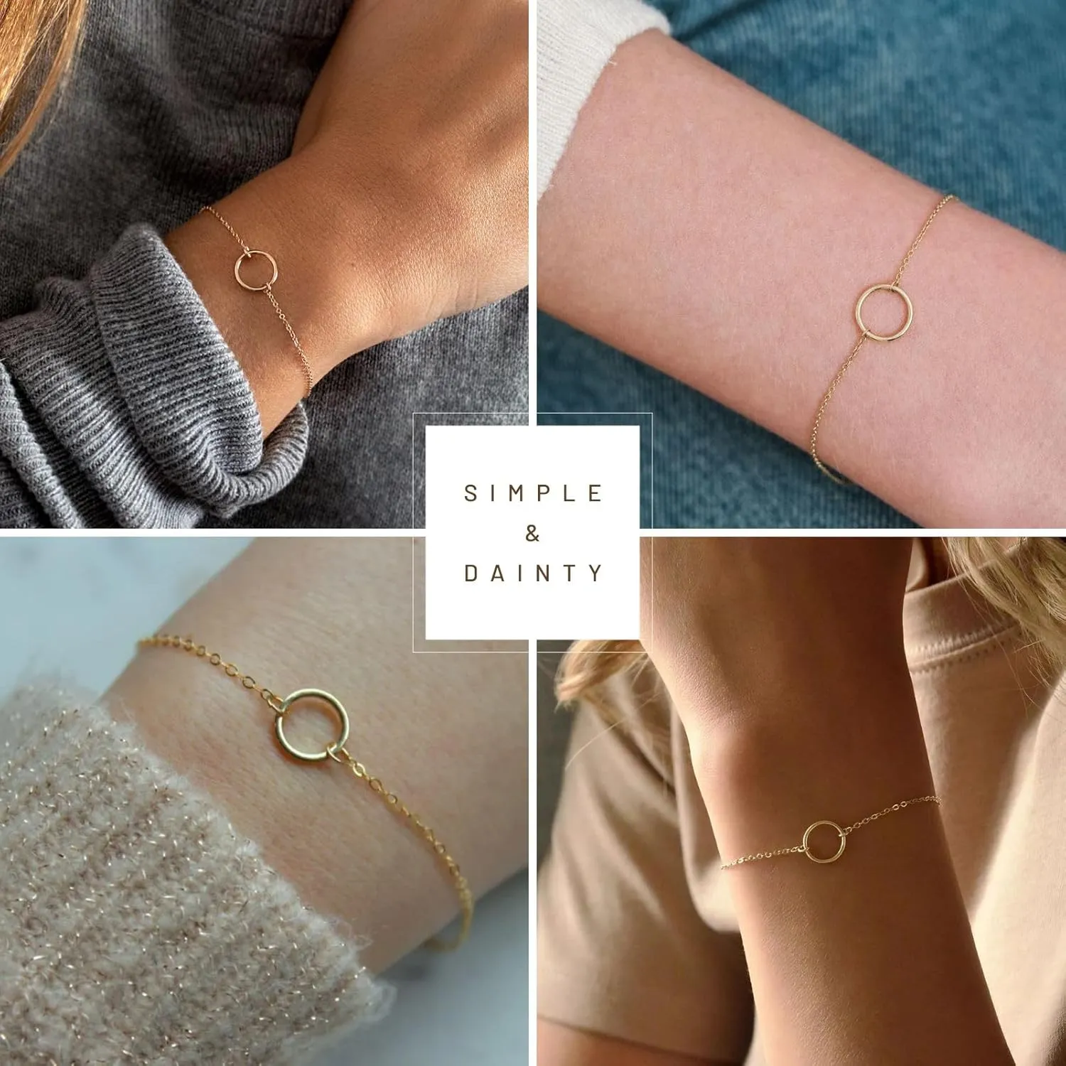 NOKMIT Solid 925 Sterling Silver Bracelets for Women, Dainty Interlocking Circles Cubic Zirconia Adjustable Chain Bracelet, Trendy Stackable Link Bracelets, Simple Cute Jewelry Gifts