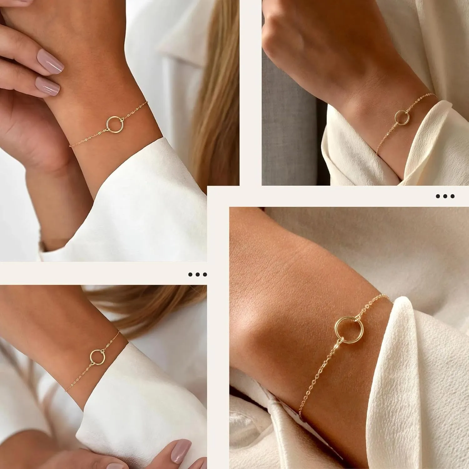 NOKMIT Solid 925 Sterling Silver Bracelets for Women, Dainty Interlocking Circles Cubic Zirconia Adjustable Chain Bracelet, Trendy Stackable Link Bracelets, Simple Cute Jewelry Gifts