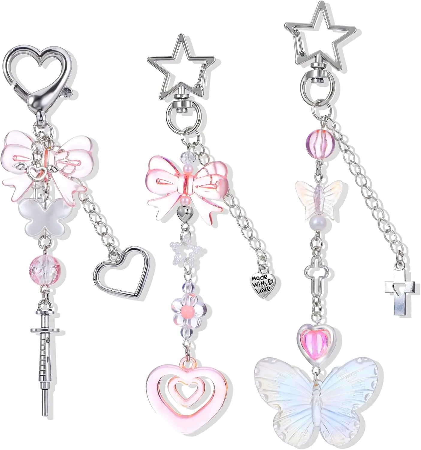 Novelty Keychains Aesthetic Y2K Keychain Purse Charms Stylish Photocard Holder Keychains Cute Accessories for Women Bag Purse Backpack Gifts Pink