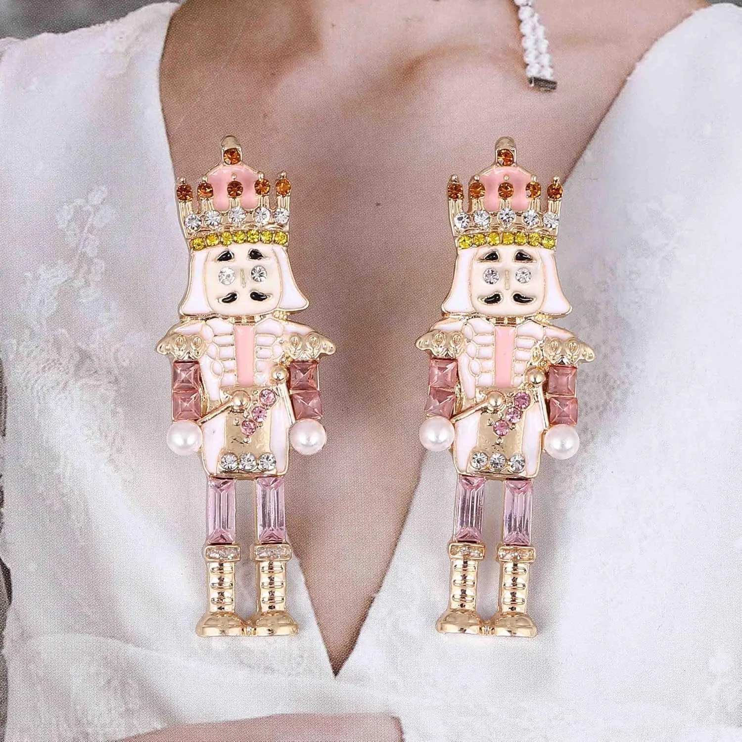 Nutcracker Earrings Christmas Stud Earrings for Women Cute Nutcracker Soldier Beaded Crystal Jewelry Holiday Dangle Earrings Christmas Stocking Gift