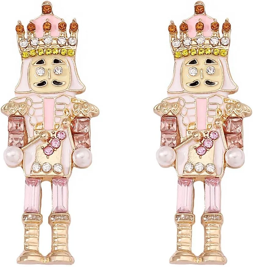 Nutcracker Earrings Christmas Stud Earrings for Women Cute Nutcracker Soldier Beaded Crystal Jewelry Holiday Dangle Earrings Christmas Stocking Gift