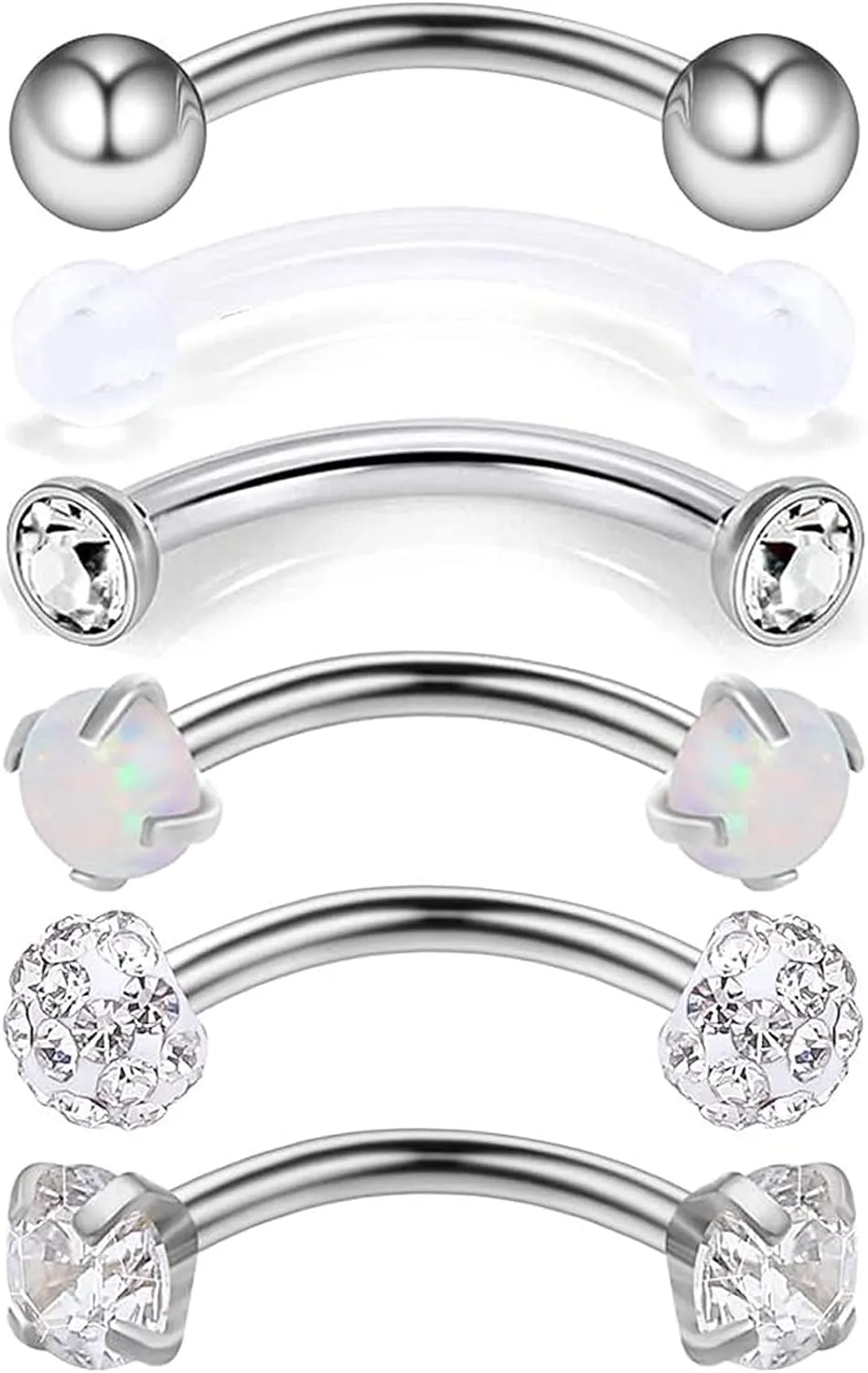 Ocptiy 16G Eyebrow Rook Piercing Jewelry 316L Surgical Steel Vertical Labret Lip Studs Curved Barbell Small Belly Button Ring Daith Earrings Piercing Jewelry 3mm Top CZ / 6mm 8mm 10mm Bars