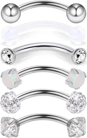 Ocptiy 16G Eyebrow Rook Piercing Jewelry 316L Surgical Steel Vertical Labret Lip Studs Curved Barbell Small Belly Button Ring Daith Earrings Piercing Jewelry 3mm Top CZ / 6mm 8mm 10mm Bars