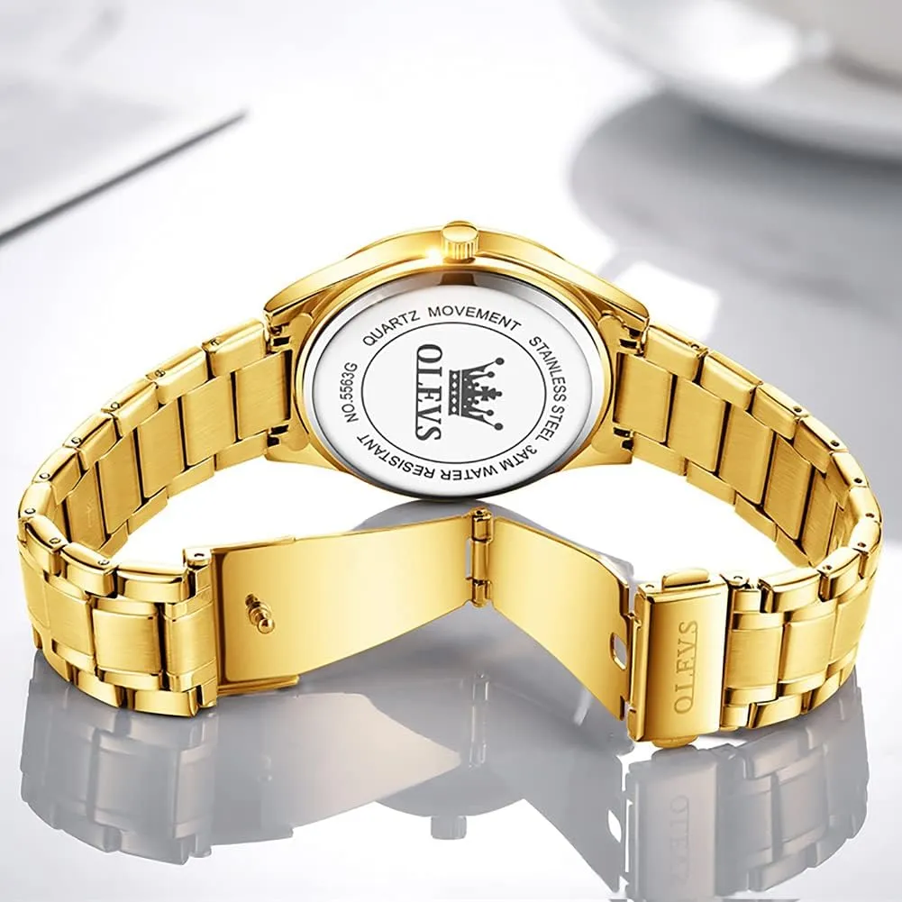 OLEVS Men's Luxury Stainless Steel Watch, Big Face Gold Silver Two Tone Analog Quartz Dress Watch for Men, Casual Easy to Read Waterproof Luminous Day Date Men Wrist Watch