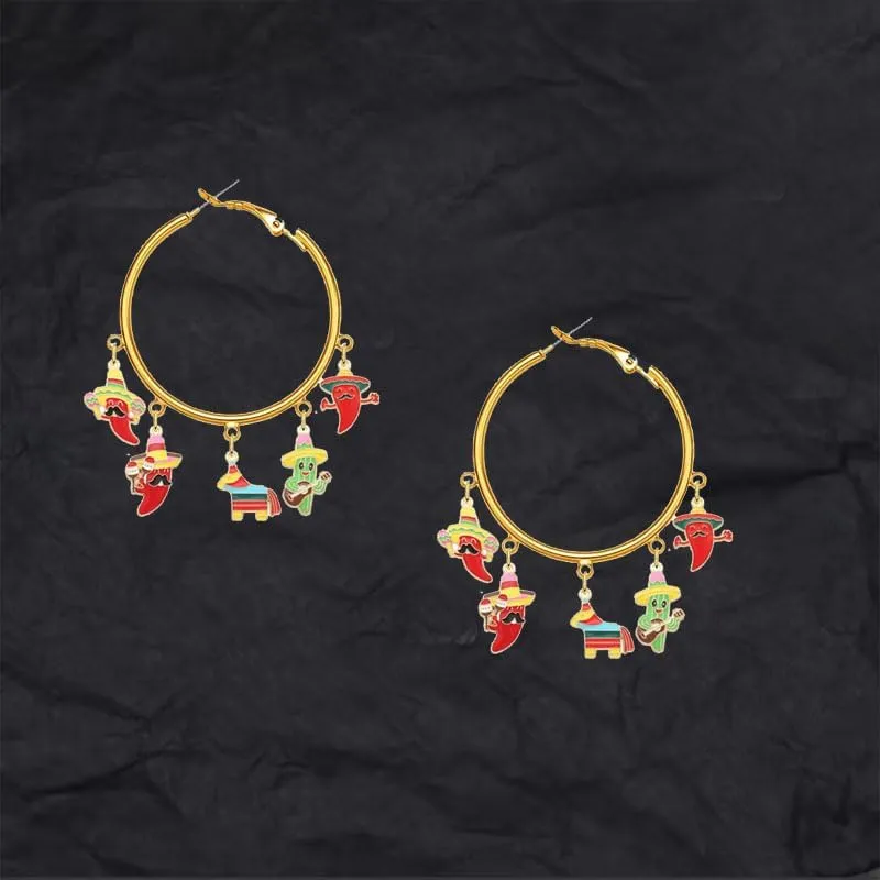 ONLYJUMP Cinco De Mayo Hoop Earrings for Women Mexican Enamel Sombrero Pinata Cactus Chili Pepper Earrings Fiesta Holiday Jewelry Gifts