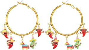 ONLYJUMP Cinco De Mayo Hoop Earrings for Women Mexican Enamel Sombrero Pinata Cactus Chili Pepper Earrings Fiesta Holiday Jewelry Gifts