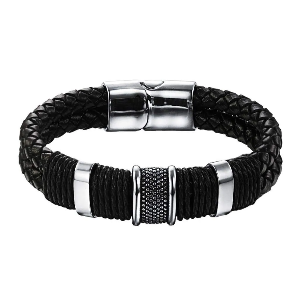 Original MARK WAHLBERG Bracelet - Premium Black Nappa Woven Leather Bracelet for Men - Size Medium - Gift Box Packaging Included - Best Mens Gift