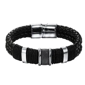 Original MARK WAHLBERG Bracelet - Premium Black Nappa Woven Leather Bracelet for Men - Size Medium - Gift Box Packaging Included - Best Mens Gift