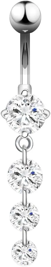 OUFER 14G Belly Button Ring, 316L Surgical Steel Navel Rings, Charming CZ Navel Piercing Dangle, Short Curved Barbell