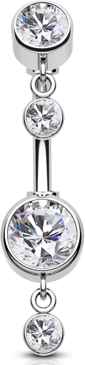 OUFER 14G Belly Rings, Clear CZ Pendants Belly Button Rings, Pave Clear Crystal Stone Belly Piercing Jewelry, 316L Surgical Steel Navel Piercing Jewelry For Women Men