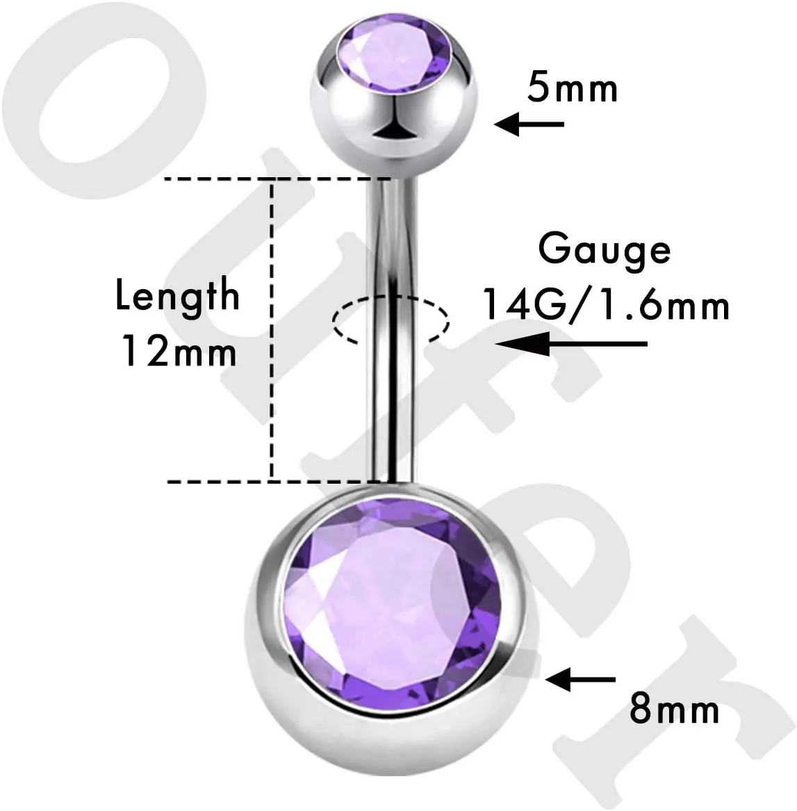 OUFER Belly Button Rings Pack 14G Surgical Steel Shiny CZ Belly Rings Jewelry Crystal Balls Navel Piercing Jewelry