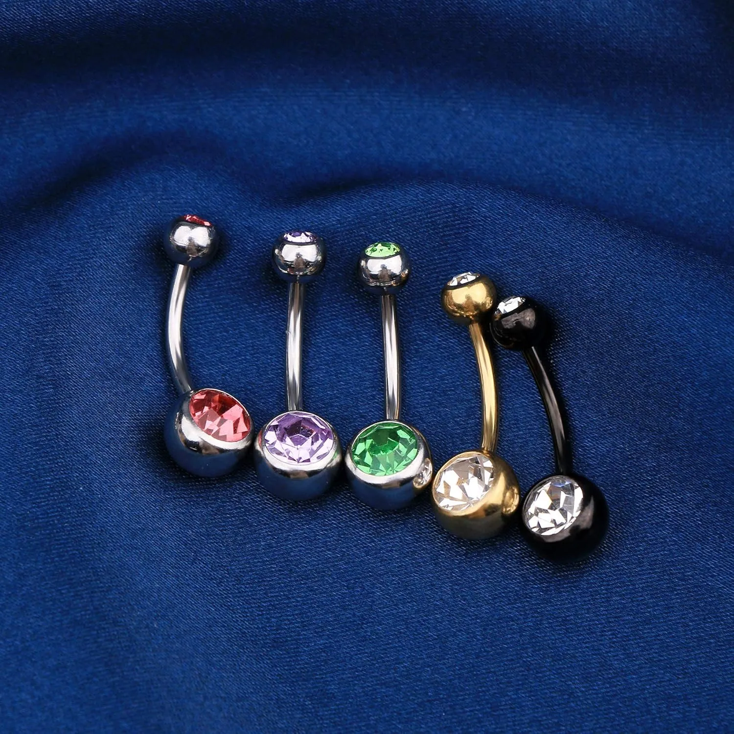 OUFER Belly Button Rings Pack 14G Surgical Steel Shiny CZ Belly Rings Jewelry Crystal Balls Navel Piercing Jewelry