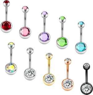 OUFER Belly Button Rings Pack 14G Surgical Steel Shiny CZ Belly Rings Jewelry Crystal Balls Navel Piercing Jewelry