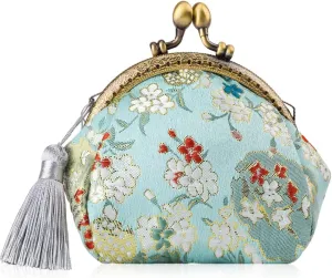 Oyachic Embroider Coin Purse Vintage Wallets Canvas Change Pouch Floral Trinkets Small Kiss Lock Clasp Handbag Jewelry Bag Tassels Women