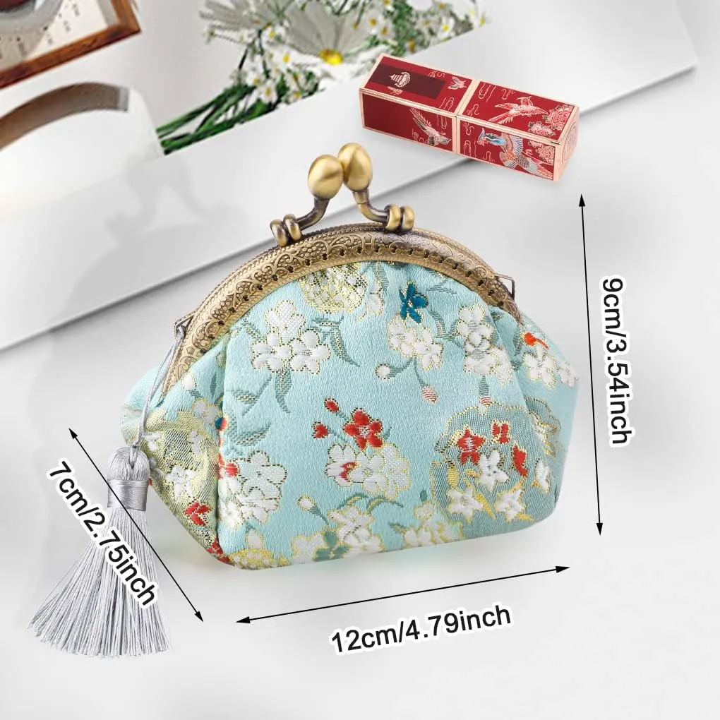 Oyachic Embroider Coin Purse Vintage Wallets Canvas Change Pouch Floral Trinkets Small Kiss Lock Clasp Handbag Jewelry Bag Tassels Women