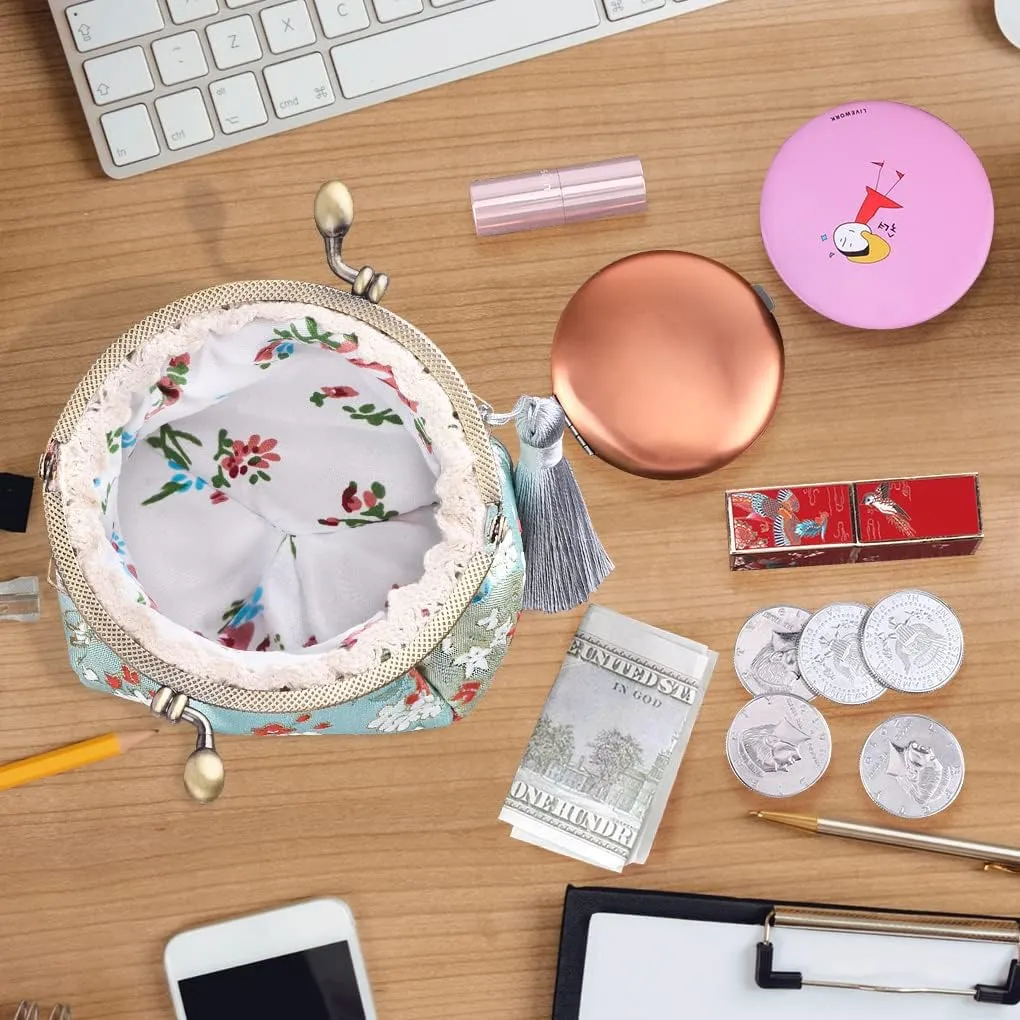 Oyachic Embroider Coin Purse Vintage Wallets Canvas Change Pouch Floral Trinkets Small Kiss Lock Clasp Handbag Jewelry Bag Tassels Women