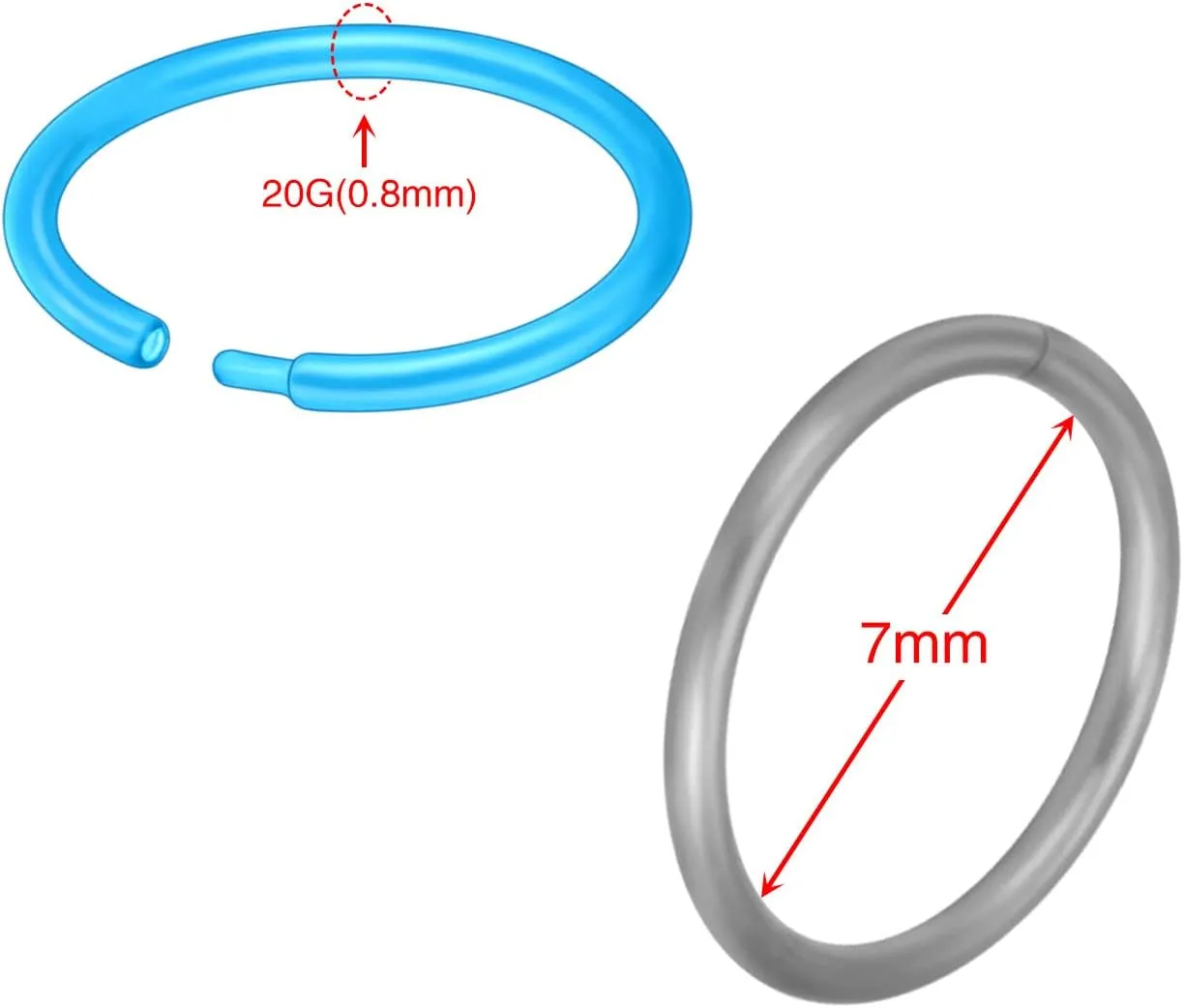 Oyaface 20G Colorful Piercing Retainers Piercingsring Flexible Acrylic Helix Hoop Bioflex Straight L-Shaped Spiral Nose Studs Septum Rings Plastic Nose Pin Ear Studs