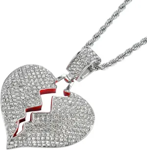 PAMTIER Men's Iced Out Full Diamond Broken Heart Pendant Necklace Chain Charming Hip Hop Jewelry
