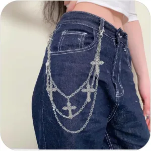 Pants Chain for Men Women Multi-Layer Hip Hop Metal Wallet Chain Punk Chain Belt Jeans Star Pocket Chain Cross Chain for Pants Crescent Emo Accessories Butterfly Pants Chain