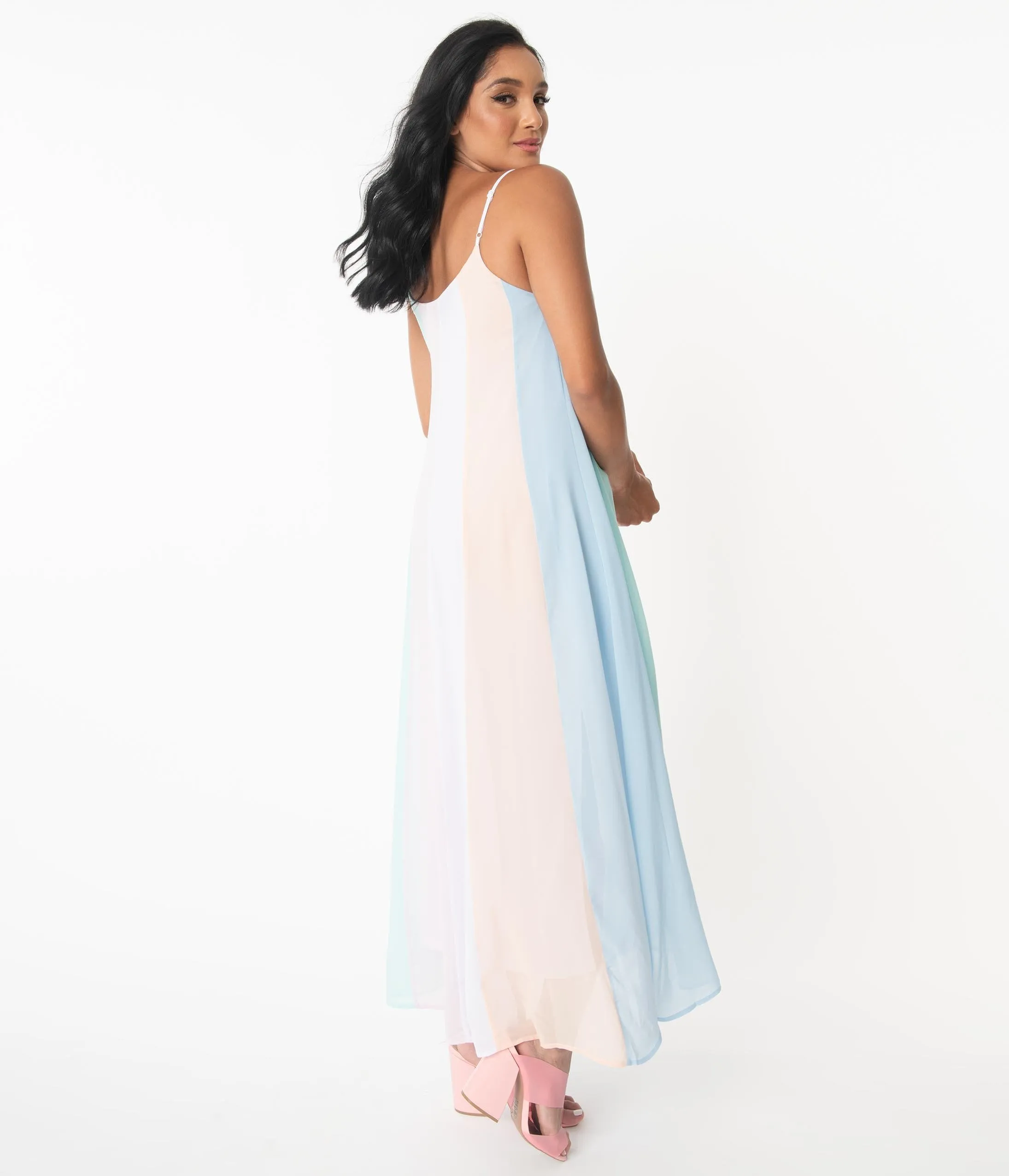 Pastel Rainbow Stripe Maxi Dress