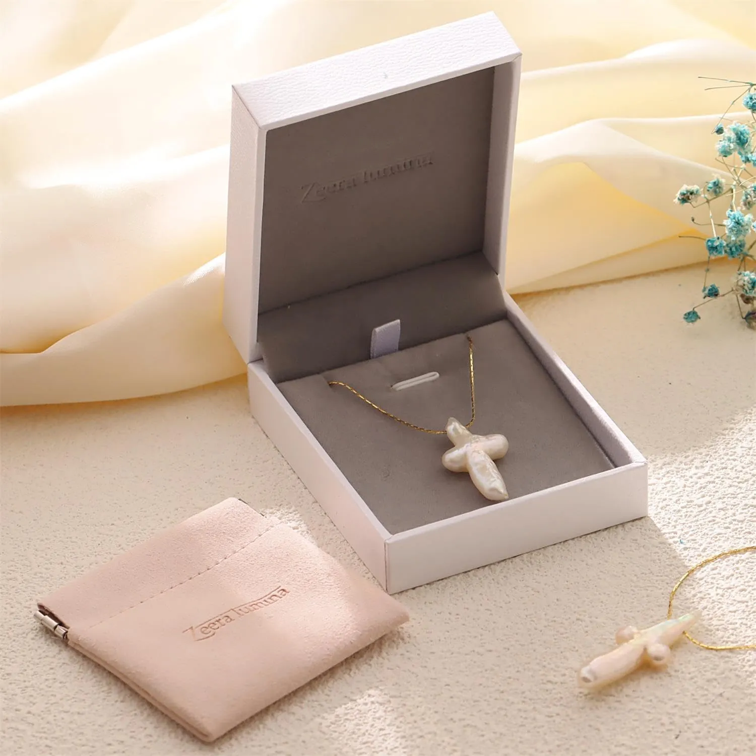 Pearl Cross Necklace for Women, 925 Sterling Silver/Gold Chunky Baroque Natural Freshwater Pearl Cross Pendant Chain Simple Trendy Handmade Jewelry Gift for Women