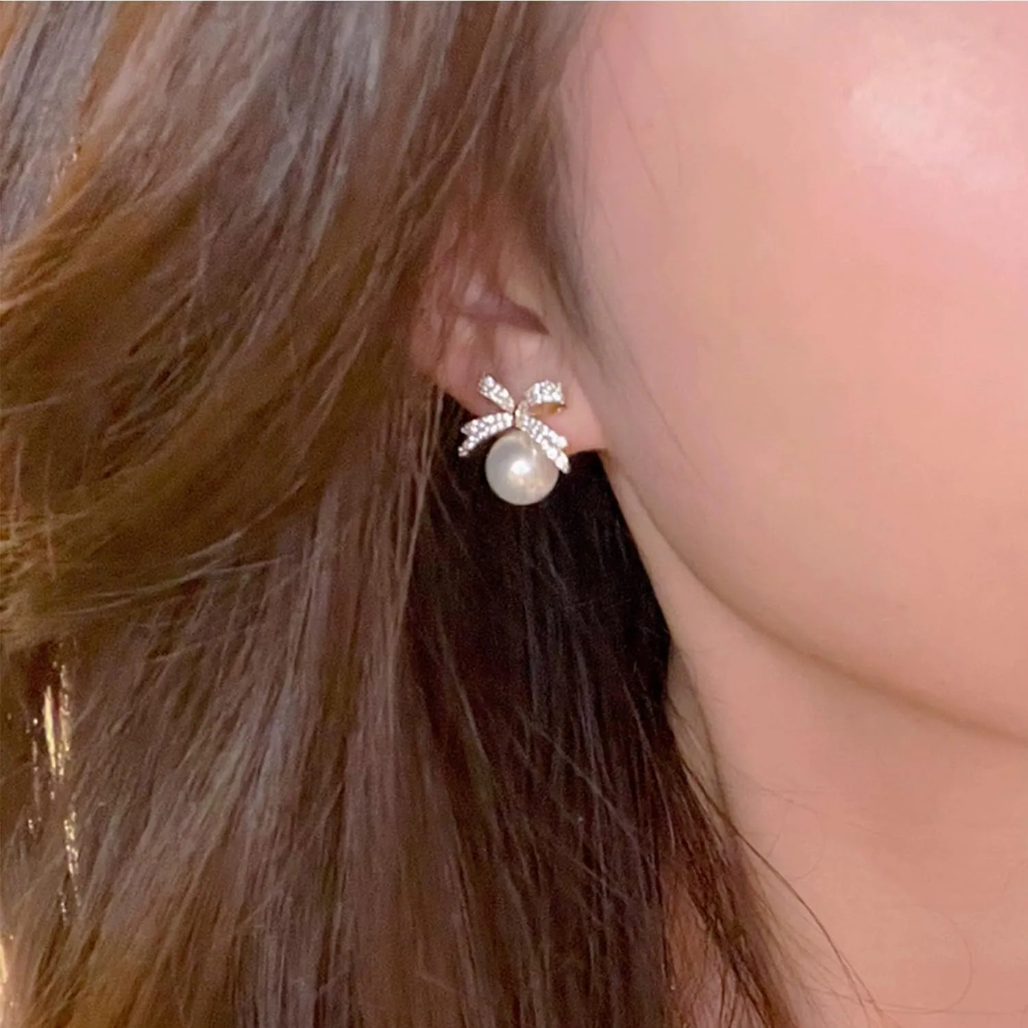 Pearl Rhinestone Bow Earrings - Red Ball Christmas Jewelry for Women