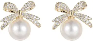 Pearl Rhinestone Bow Earrings - Red Ball Christmas Jewelry for Women