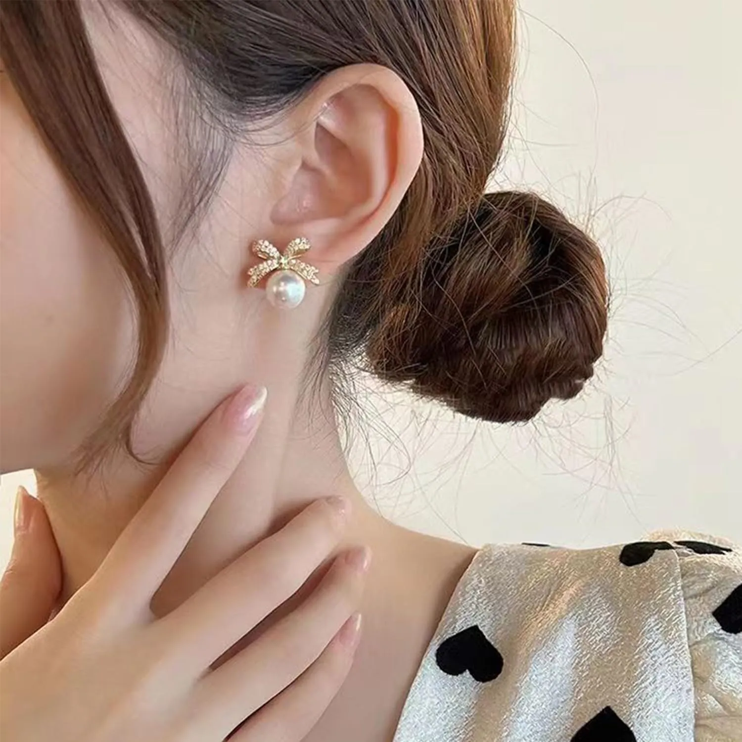 Pearl Rhinestone Bow Earrings - Red Ball Christmas Jewelry for Women