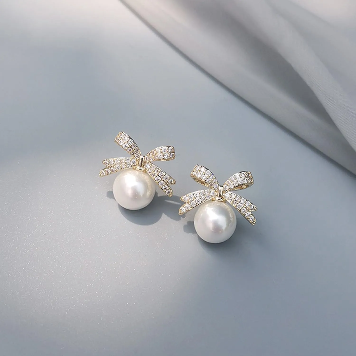 Pearl Rhinestone Bow Earrings - Red Ball Christmas Jewelry for Women