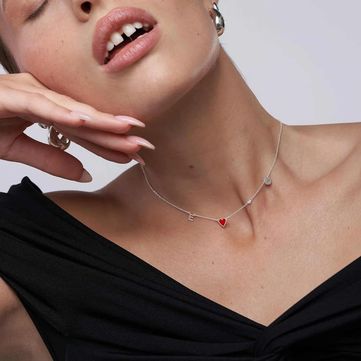 Personalized Red Heart Inez Initial Necklace with Small or Big Diamond - Custom Initial & Zodiac Sign - Jewelry for Her, Women - Dainty Gift for Mother's Day, Birthday, Christmas