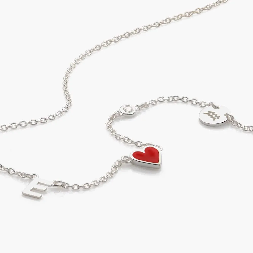 Personalized Red Heart Inez Initial Necklace with Small or Big Diamond - Custom Initial & Zodiac Sign - Jewelry for Her, Women - Dainty Gift for Mother's Day, Birthday, Christmas