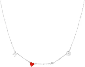 Personalized Red Heart Inez Initial Necklace with Small or Big Diamond - Custom Initial & Zodiac Sign - Jewelry for Her, Women - Dainty Gift for Mother's Day, Birthday, Christmas