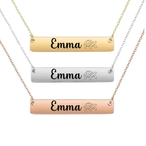 Personalized Turtle Necklace, Turtle Gift, Custom Engraved Round And Heart Bar Necklace, Memorial Keepsake for Turtle Mom, Turtle Lover Gift, Pet Name Necklace (Style 2)