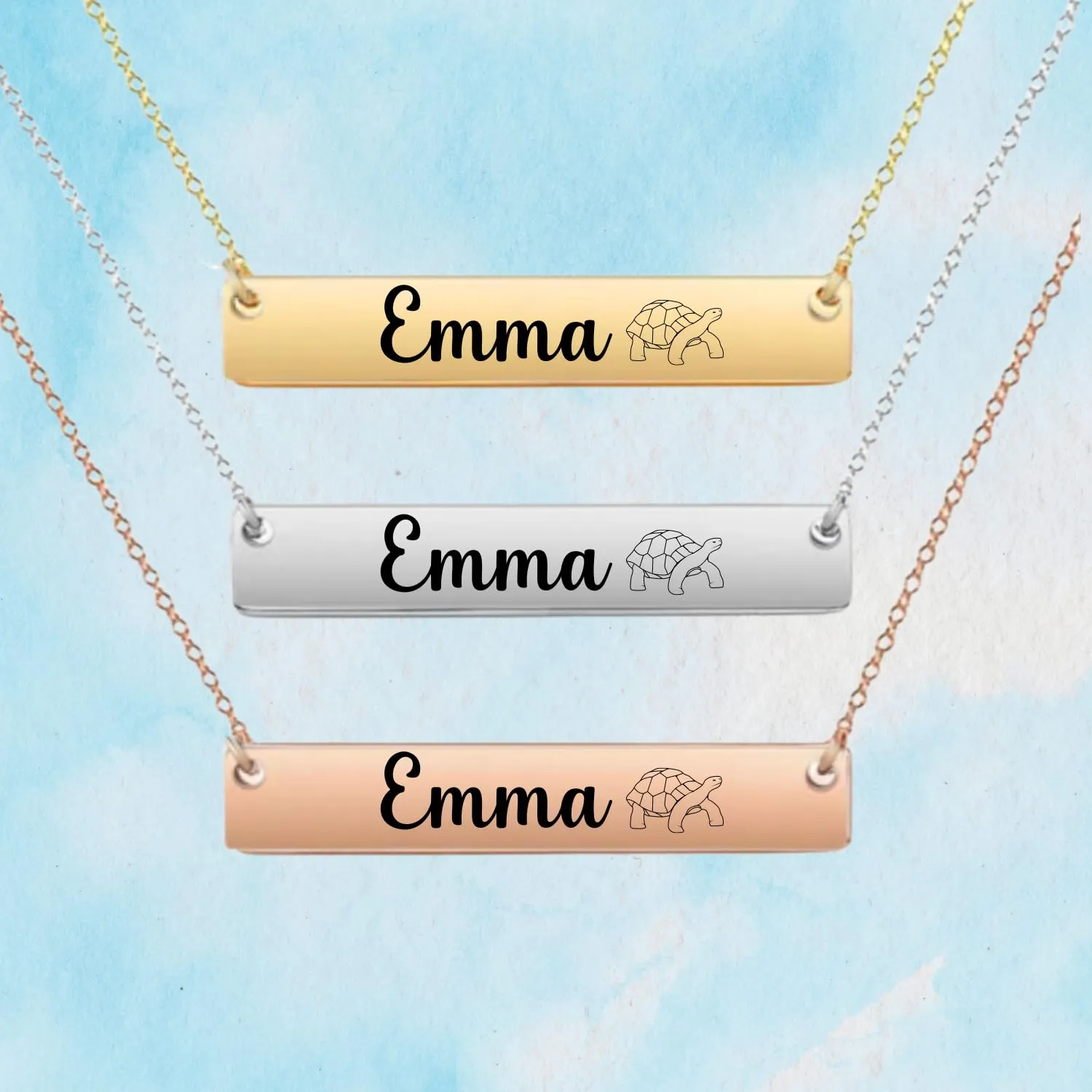 Personalized Turtle Necklace, Turtle Gift, Custom Engraved Round And Heart Bar Necklace, Memorial Keepsake for Turtle Mom, Turtle Lover Gift, Pet Name Necklace (Style 2)