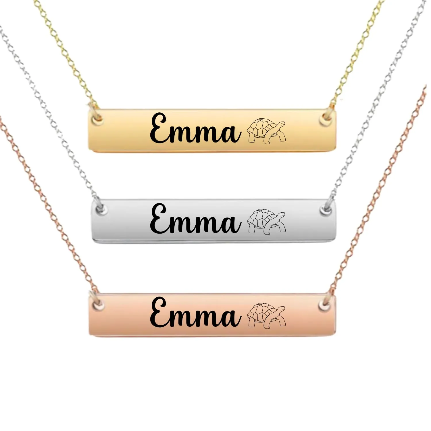 Personalized Turtle Necklace, Turtle Gift, Custom Engraved Round And Heart Bar Necklace, Memorial Keepsake for Turtle Mom, Turtle Lover Gift, Pet Name Necklace (Style 2)
