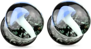 Pierced Owl - Floating Glowing Mushroom Encased Pyrex Glass Saddle Plugs, Sold as a Pair
