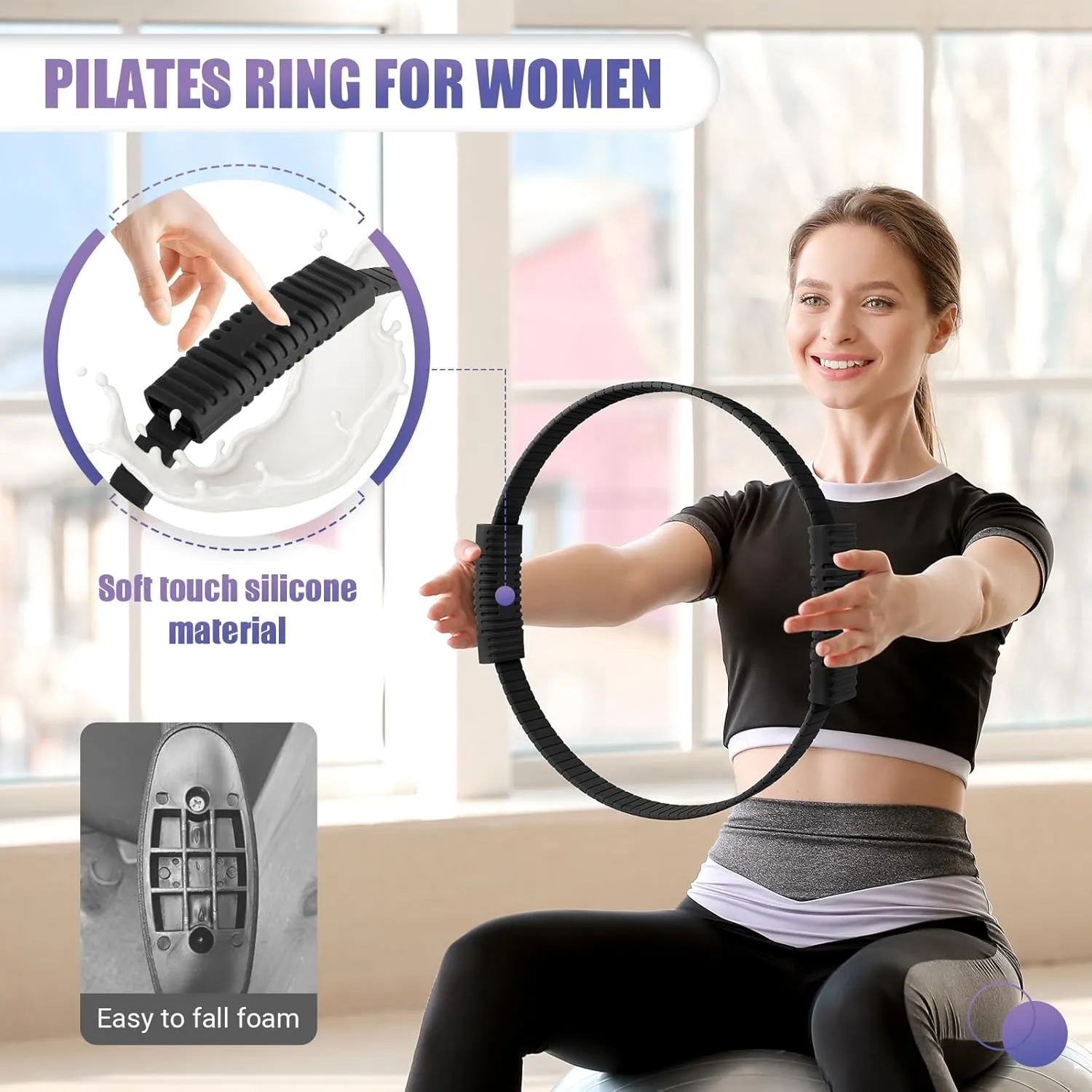 Pilates Ring, 13.5" Silicone Magic Circle with Training Poster & Portable Bag, Pilates Ring Circle for Inner Thigh Workout, Yoga, Lose Weight & Physical Therapy for Women