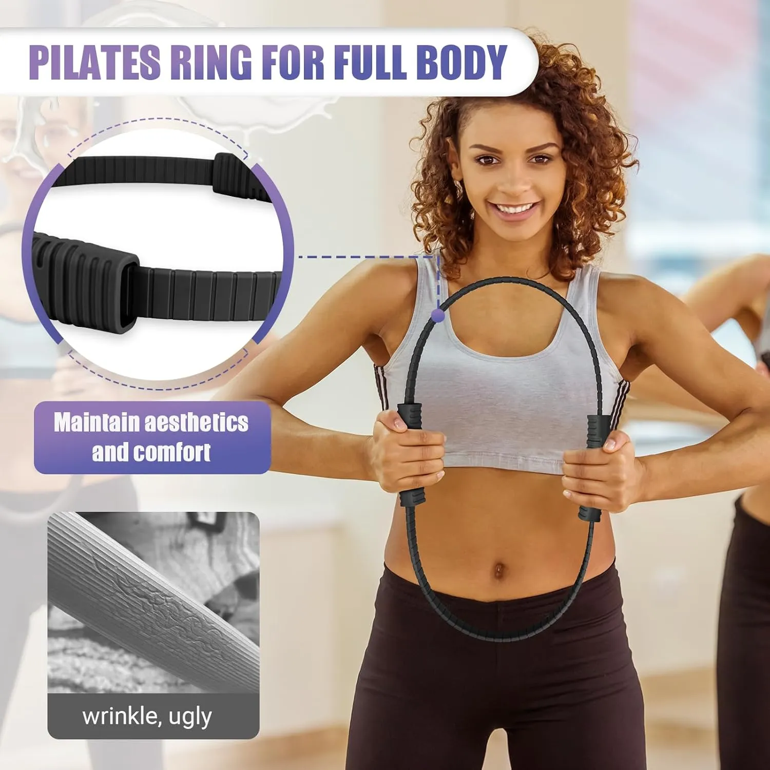 Pilates Ring, 13.5" Silicone Magic Circle with Training Poster & Portable Bag, Pilates Ring Circle for Inner Thigh Workout, Yoga, Lose Weight & Physical Therapy for Women