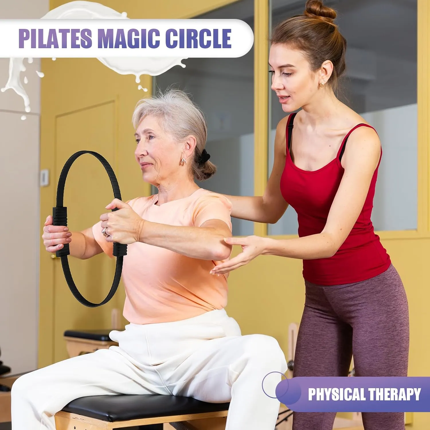 Pilates Ring, 13.5" Silicone Magic Circle with Training Poster & Portable Bag, Pilates Ring Circle for Inner Thigh Workout, Yoga, Lose Weight & Physical Therapy for Women