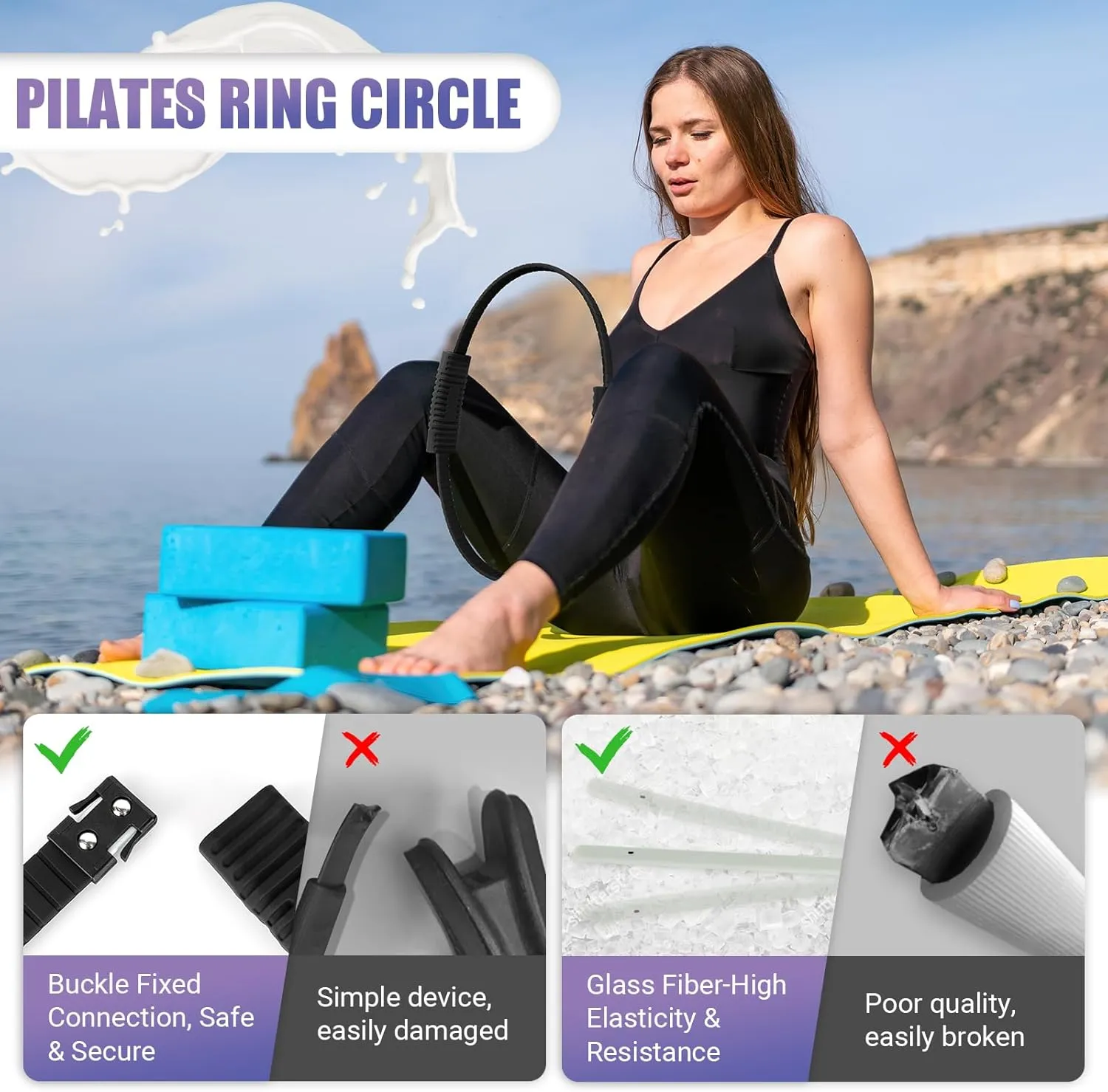 Pilates Ring, 13.5" Silicone Magic Circle with Training Poster & Portable Bag, Pilates Ring Circle for Inner Thigh Workout, Yoga, Lose Weight & Physical Therapy for Women