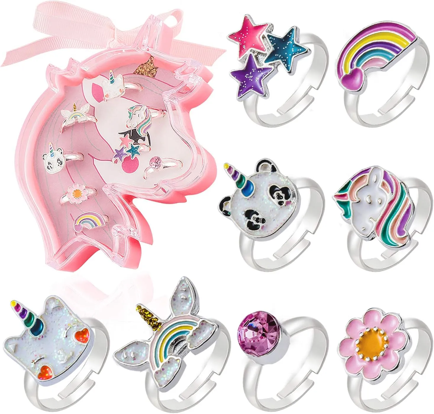 PinkSheep Cute Kids' Princess Rings: 6Pcs Boxed, Toddler Ring Gifts Age 2-6