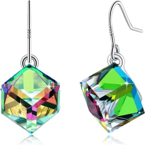 PLATO H S925 Sterling Silver Cube Earrings Crystals for Women with Exquisite Unique Gift Box Dainty Jewelry for Anniversary Valentine's Mother's Day