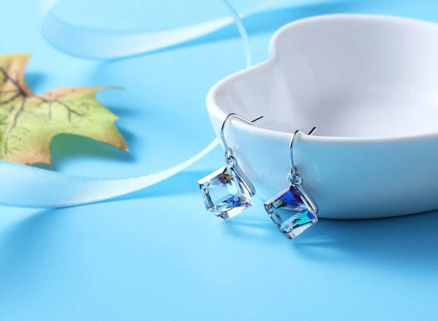 PLATO H S925 Sterling Silver Cube Earrings Crystals for Women with Exquisite Unique Gift Box Dainty Jewelry for Anniversary Valentine's Mother's Day