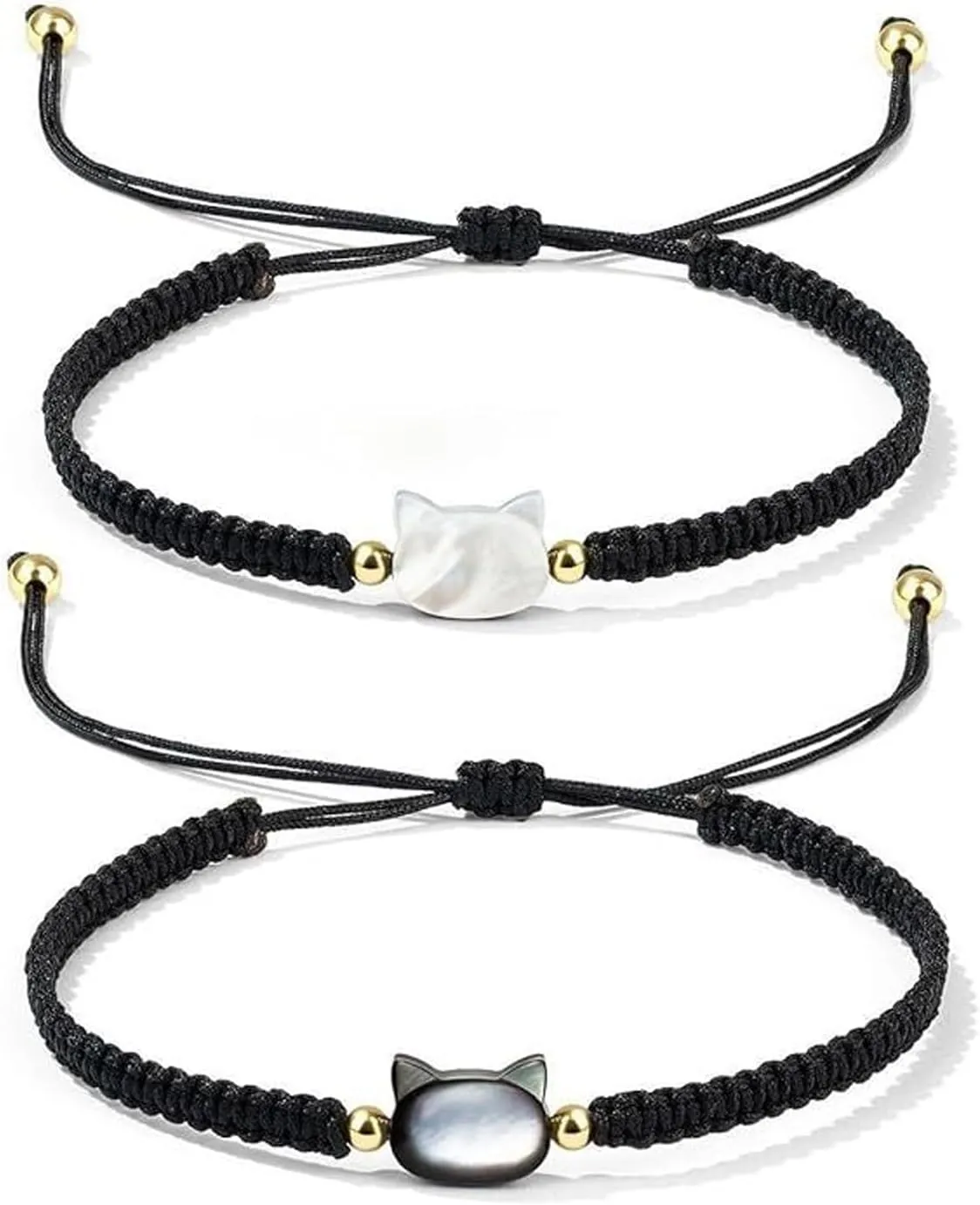 POYAMUSE Cat Bracelets for Women - Lucky Cat Beaded Bracelet Set, Adjustable Kitty Stretch Braided Bracelets for Women