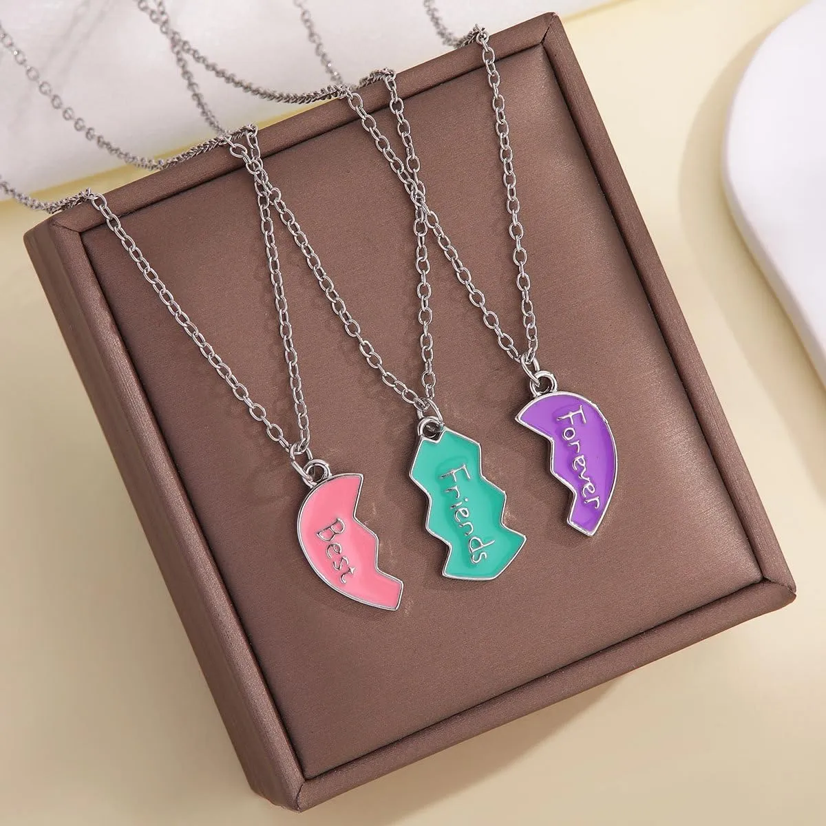 POYAMUSE Colorful Pendant Necklace Set, BFF Necklaces for 3, Friendship Necklace Set for Best Friends