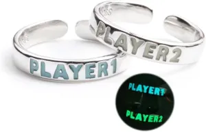 POYAMUSE Glowing at Night Player 1 & Player 2 Rings - Couples/Friends Matching Set Rings for Halloween Valentine's Day Dating Night